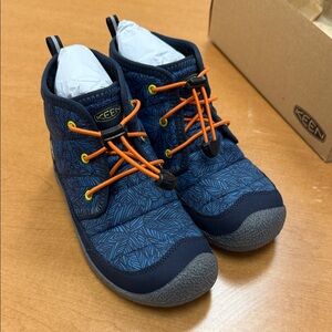 Keen Kids Blue Patterned Boots with Orange Accents